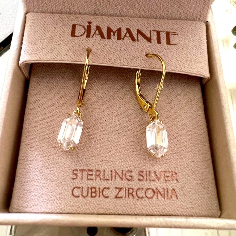 Genuine, crystal earrings yellow gold over silver
